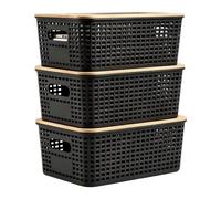 Caja de almacenaje, organizador de baño, bambú, cuarto infantil, cesta, set