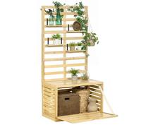 Caja de almacenaje Outsunny, caja de almacenaje con soporte para trepar, caja de almacenaje con estantes, caja de jardín, caja para cojines, madera maciza, natural, 80 x 45 x 160 cm
