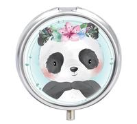 Caja De Almacenaje Panda Tímido Pastillero 3 Rejillas Con Espejo Portátil Redondo A De Humedad Distribuidor De Metal Regalo Único