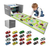 Caja de Almacenaje para Coche de Juguete: Garaje de Juguete para Coches y Aparcamiento Infantil - Garaje Plegable 3 en 1 - Organizador y Alfombra de Juegos (Gray)