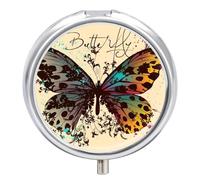 Caja De Almacenaje Patrón De Mariposa Retro Colorido Pastillero 3 Rejillas Con Espejo Portátil Redondo A De Humedad Distribuidor De Metal Regalo Único