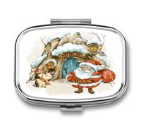 Caja De Almacenaje Pingüino Lindo De Dibujos Animados Pastillero 2 Compartimentos Con Espejo Dispensador De Metal Cuadrado Portátil A De Humedad Regalo Único