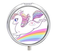 Caja De Almacenaje Precioso Unicornio Arcoiris (2) Pastillero 3 Rejillas Con Espejo Portátil Redondo A De Humedad Distribuidor De Metal Regalo Único