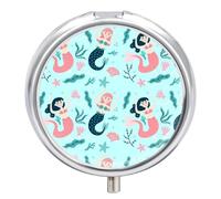 Caja De Almacenaje Sirena Y Estrella De Mar Pastillero 3 Rejillas Con Espejo Portátil Redondo A De Humedad Distribuidor De Metal Regalo Único