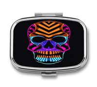 Caja De Almacenaje Skull In Glow Neon Pastillero 2 Compartimentos Con Espejo Dispensador De Metal Cuadrado Portátil A De Humedad Regalo Único