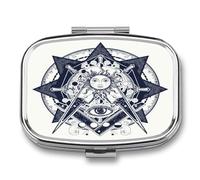 Caja De Almacenaje Sol De Viento Bohemio Dibujado A Mano Retro Pastillero 2 Compartimentos Con Espejo Dispensador De Metal Cuadrado Portátil A De Humedad Regalo Único