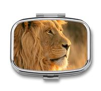 Caja De Almacenaje The Lion King Of The Prairie. Pastillero 2 Compartimentos Con Espejo Dispensador De Metal Cuadrado Portátil A De Humedad Regalo Único