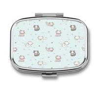 Caja De Almacenaje White Lazy Cat Pastillero 2 Compartimentos Con Espejo Dispensador De Metal Cuadrado Portátil A De Humedad Regalo Único