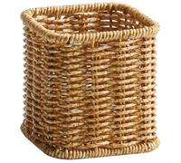 Caja de almacenamiento, 10 x 10 x 10 cm, 1 unidad, soporte para bolígrafos de ratán de imitación, organizador de escritorio para papelería y brochas de maquillaje, decoración de estilo bohemio para