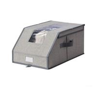Caja de almacenamiento apilable para béisbol, contenedores de cartón de gran capacidad con pantalla frontal transparente, cierre de cremallera antipolvo y asas para armario (gris)