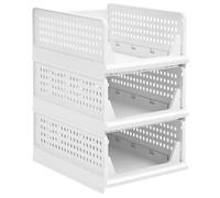 Caja de almacenamiento apilable para ropa, edredones y juguetes, organizador para armario, cajonera de plástico, cajón, armario, 33,5 x 43 x 42 cm, 3 (1 unidad), color blanco
