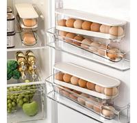 Caja de almacenamiento automática de huevos para refrigerador, 2024, dispensador de huevos de 2 niveles que ahorra espacio con tapa, para refrigerador, estante de huevos para el hogar, cocina,