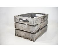 Caja de Almacenamiento con Asas Sam, Caja Tipo Fruta con Asas de Madera, Gris,1 Unidad, 35x25x20cm, Incluye Imán Personalizable.