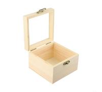 Caja de almacenamiento con bisagras de madera original, contenedor cuadrado para manualidades, caja de joyería con cierre para recuerdos, baratijas, a prueba de polvo (12 x 12 x 8,5 cm)
