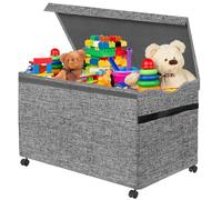 Caja de almacenamiento con ruedas de 360° para niños, caja de juguetes con tapa, 83 L, plegable, caja de almacenamiento con asas, grande, para habitación de los niños, ropa, dormitorio (gris)