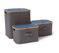 Caja de Almacenamiento con Tapa Juego de 3 Plegable Marco de Bambú Caja Plega...