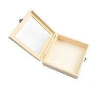 Caja de almacenamiento cuadrada de madera de pino natural con bisagras para recuerdos de joyas y manualidades con acabado suave (18 x 18 x 7 cm)