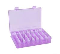 Caja de almacenamiento de 24 rejillas de plástico con tapa con cerradura para uñas, píldoras, bolígrafos, caja divisora transparente, piezas pequeñas, 19 x 12,5 cm (morado)