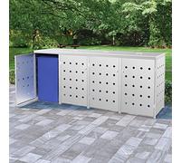 Caja de almacenamiento de acero inoxidable con cerradura de alta calidad, resistente a la intemperie, con ventilación, para 4 cubos de 240 L, ideal para jardín, patio y entrada