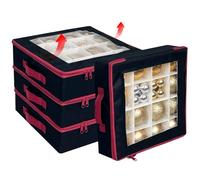 Caja de almacenamiento de adornos de bolas de Navidad con divisores, 4 organizadores plegables de decoraciones de Navidad con 2 asas y tapas para vacaciones (negro)