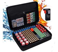 Caja de almacenamiento de batería, caja de batería ignífuga, bolsa de transporte con probador, capacidad para 216 baterías de diferentes tamaños para AAA, AA, 9 V, C y D tamaño y probador (sin