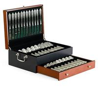 Caja de almacenamiento de cubiertos con cajón de acabado de madera de doble tono y forro de fieltro a prueba de deslustre para almacenar juegos de cubiertos de plata de ley de 15 x 11 pulgadas,