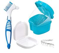 Caja de almacenamiento de dentaduras postizas, caja de inmersión, instalaciones sanitarias, caja de almacenamiento de ortodoncia, 2 cajas pequeñas de almacenamiento de viaje. Y cepillo de limpieza