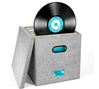 Caja de almacenamiento de discos - Caja organizadora de discos de vinilo, caja de almacenamiento apilable LP | Soporte para álbum con tapas y bolsa segura para etiquetas, suministros de oficina de
