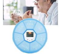 Caja de Almacenamiento de Dulces de Medicina Portátil Redonda, 7 Rejillas Organizador de Píldoras Diarias Cajas de Píldoras Ayudas para Medicamentos(Azul)