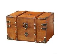 Caja de almacenamiento de escritorio de madera retro, 21,7 x 15 x 13 cm, caja del tesoro con cerradura para joyas y pequeños tesoros, construcción de madera para organización de oficina en casa
