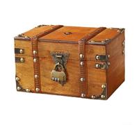 Caja de almacenamiento de escritorio de madera retro con cerradura, llave y contraseña de seguridad para llaves, joyas, tesoros, 21,7 x 15 x 13 cm (amarillo B)