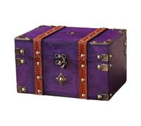 Caja de almacenamiento de escritorio de madera retro con cerradura, llave y contraseña de seguridad para llaves, joyas, tesoros, 21,7 x 15 x 13 cm (morado A)
