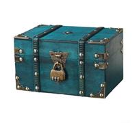Caja de almacenamiento de escritorio de madera retro con cerradura, llave y contraseña de seguridad para llaves, joyas, tesoros, 21,7 x 15 x 13 cm (verde B)