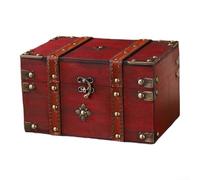 Caja de almacenamiento de escritorio de madera retro con cerradura, llave y contraseña de seguridad para llaves, joyas, tesoros, 21,7 x 15 x 13 cm (rojo A)