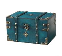 Caja de almacenamiento de escritorio de madera retro con cerradura, organizador de contraseñas para joyas, aretes y pequeños tesoros, caja compacta de madera de 21,7 x 15 x 13 cm para uso en casa y