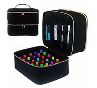 Caja de almacenamiento de esmalte de uñas, de almacenamiento de esmalte de uñas de doble capa, puede contener 30 botellas, para una lámpara LED de uñas UV cosmética Maleta de uñas, Negro , Se