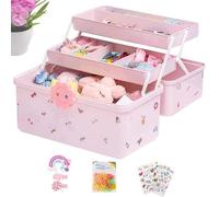 Caja de almacenamiento de extensiones de pelo para niñas, organizador de extensiones de pelo para niñas, funda elástica de 3 capas, organizador de gomas para el pelo impermeable con 6 pegatinas y 1