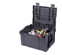 Caja de almacenamiento de herramientas portátil, caja de herramientas multiusos de 3 capas, caja de transporte dura con asa y correa, aparejos de pesca de gran almacenamiento (Medium Grey)