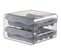 Caja de almacenamiento de huevos con arreglo de doble capa, 32 rejillas, interfaz de cajón deslizante, apilable, apto para refrigerador, construcción de plástico PET (gris)