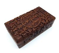 Caja de almacenamiento de joyas artesanal de madera tamaño M con árbol de la vida para regalo y almacenamiento de joyas | Familia Espiritualidad Estilo de vida India (Tamaño M 17x9,5x5,5 cm Peso aprox