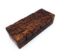 Caja de almacenamiento de joyas artesanal de madera tamaño S con árbol de la vida para regalo, joyería, almacenamiento | Familia Espiritualidad Estilo de vida India (Tamaño S 13,5x5,5x3,5 cm Peso