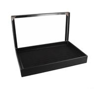Caja de almacenamiento de joyas con 100 compartimentos de cristal, vitrina de lujo para anillos, acabado de piel sintética, 29 x 19 cm, color negro
