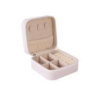 Caja de almacenamiento de joyería portátil, organizador de viaje, estuche de joyería, almacenamiento de cuero, pendientes, collar, anillo, organizador de joyería Para Boda, Propuesta,Compromiso(WHITE)
