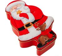 Caja de almacenamiento de lata con motivos de hombre festivo y alce, contenedor de hojalata de temporada con ranura para fichas para galletas, caramelos, objetos pequeños, organizador decorativo