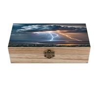 Caja de almacenamiento de madera Cloud Lightning, exquisita caja de madera para guardar recuerdos, estuche de madera vintage para regalos, joyas, manualidades y cajas de almacenamiento de fotos.