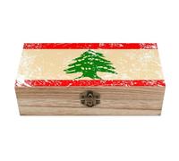 Caja de almacenamiento de madera con bandera retro libanesa de 7.9 x 3.7 x 2.3 pulgadas, cajas de recuerdo con tapa con bisagras y cierre frontal