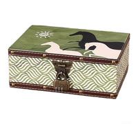 Caja de almacenamiento de madera con detalles de cuero y mecanismo de bloqueo de aleación que refleja los principios de diseño chino consagrados (A 23.6 x 17 x 9)