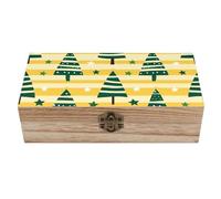 Caja de almacenamiento de madera con diseño de árboles verdes y rayas, estilo retro, con tapa abatible, 20 x 10 x 6 cm. Caja de recuerdos para manualidades, ideal para guardar fotos, recetas o joyas.
