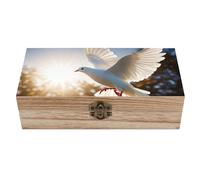 Caja de almacenamiento de madera con diseño de paloma blanca volando al sol. Joyero de madera vintage con tapa abatible. Cajas de almacenamiento de madera natural para guardar recuerdos. Organizador r
