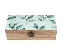 Caja de almacenamiento de madera con estampado de hojas verdes, estilo retro, con tapa abatible, 20 x 10 x 6 cm. Caja de recuerdos para manualidades, ideal para guardar fotos, recetas o joyas.